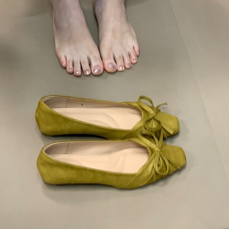 2025 autumn new bow shallow mouth single shoes versatile fairy style low heel fashion women's shoes one pedal Doudou shoes