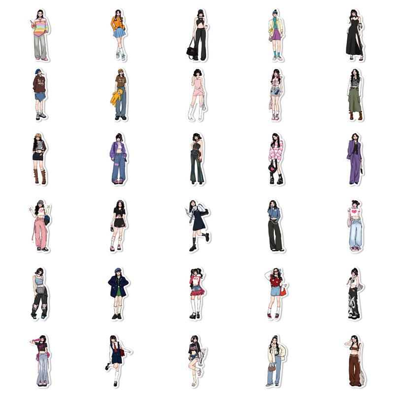 65 Stück FFlapper Mode Kleidung Mode Tragen Aufkleber Wasserdichte PVC Laptop Koffer Kühlschrank Skateboard Dekoration Aufkleber