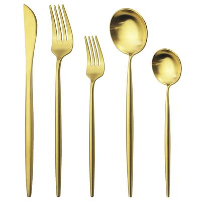 5Pcs/Set Gold Dinnerware Set Matte 18/10 Stainless Steel Cutlery Set Knife Fork Spoon Tableware Set Party Kitchen Silverware Set