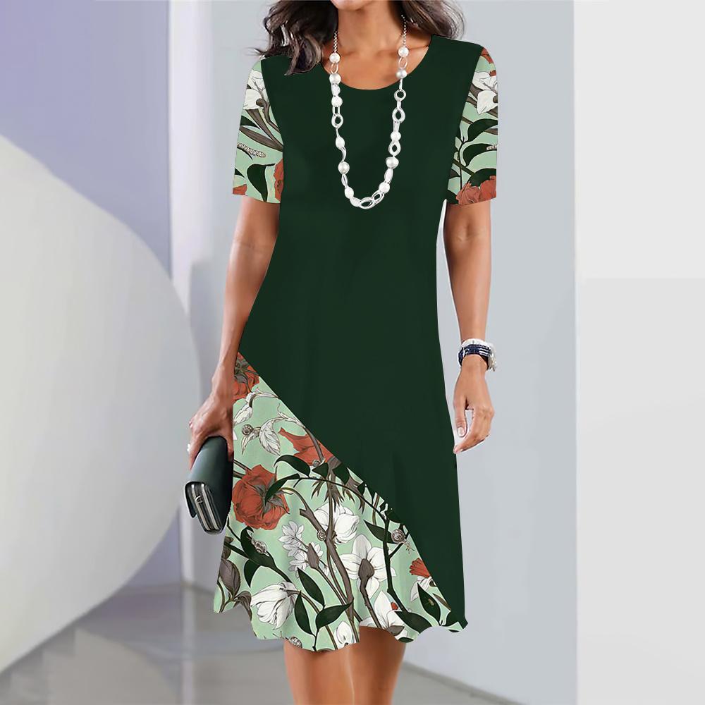 Vestidos de mujer 2025, estampado floral, elegantes vestidos midi, vestido femenino de manga corta, ropa de moda de gran tamaño, verano