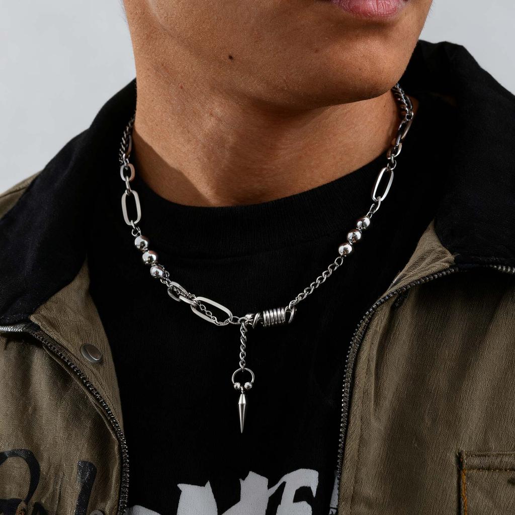 Hip-Hop Punk Rivet Pendant Necklace for Man, Stainless Steel Splicing Clavicle Chain Necklace, Fashion Jewelry Accessories