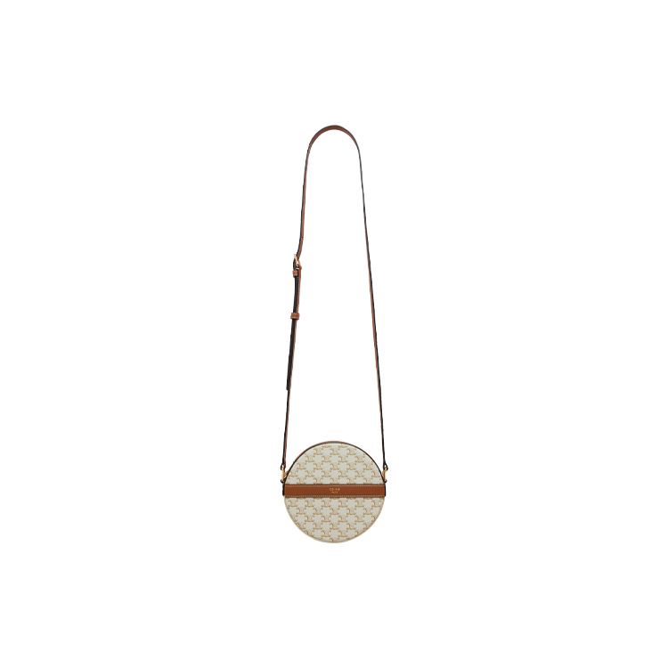 Celine Triomphe Classic Monogram Print Zipper Closure Canvas And Lambskin Round Bag Women Shoulder Bag White 10G342CAM-01TA