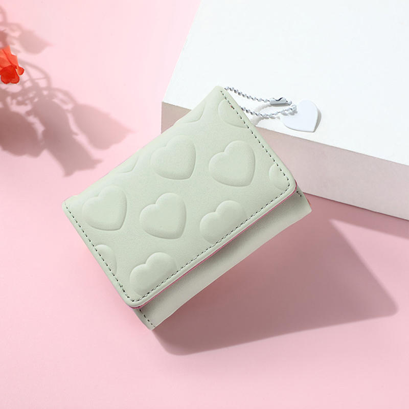Women Cute Heart Embossed Slim Leather Wallet Small Trifold Wallet Cash Pocket Card Holder with ID Window