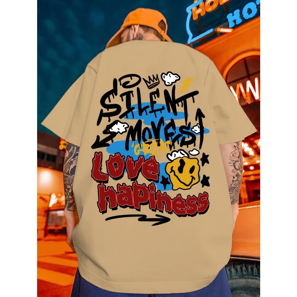 

Fashionable Men s Summer New Personalized Letter Print Comfortable and Breathable Round Neck T-shirt Outdoor Street Style Top S