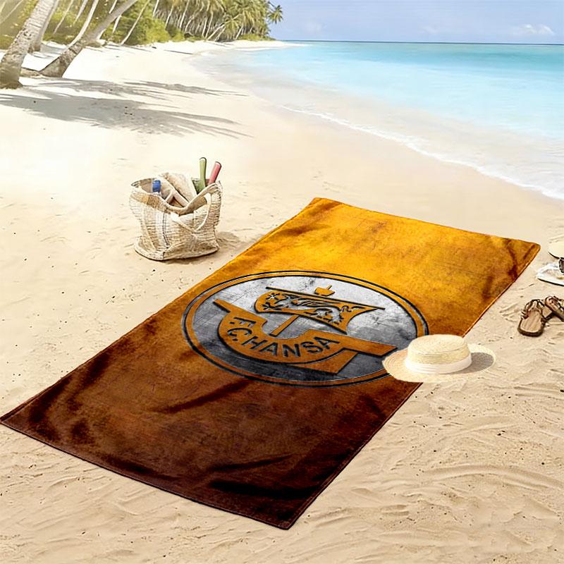 FC. Hansa Rostock Print Strandtuch, Großes Weiches Schnelltrocknendes Handtuch für Strand Camping Schwimmen