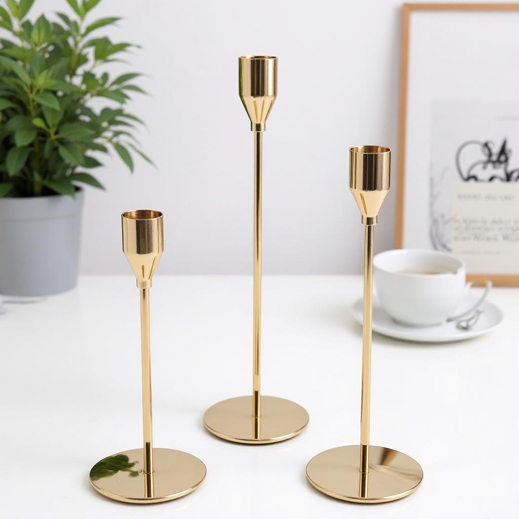Elegant European Candle Holder Set: Electroplated Three-Piece Metal Ornament for High-End Dining and Wedding Décor.