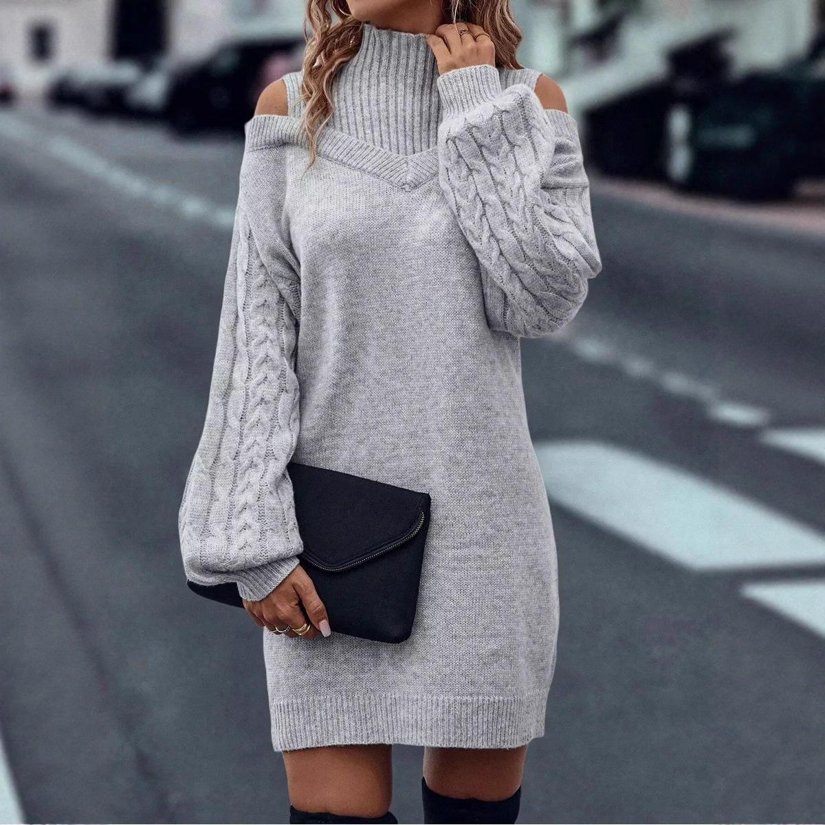

2025 Autumn/Winter New Loose Half High Collar Lantern Sleeve Knitted Shirt for Women one size fits all сірий колір