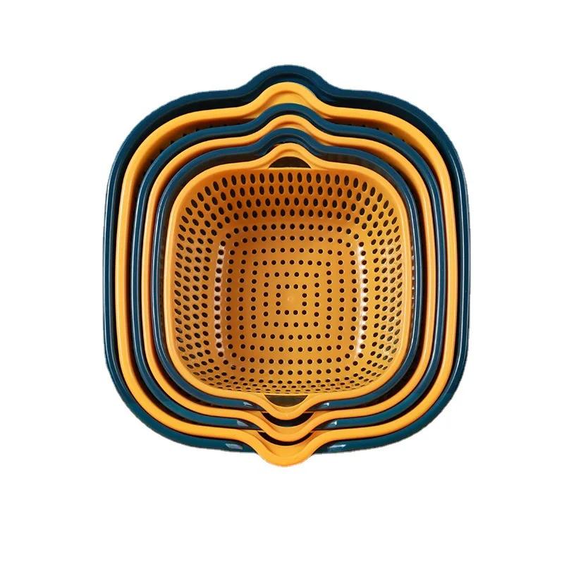 Double Layer Plastic Drain Basket for Fruits Vegetables Kitchen Utensils Square Leakproof Colander Multifunctional Wash Basin