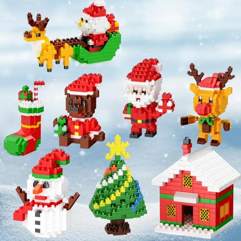 Merry Christmas Micro Building Blocks Santa Claus Elk Snowman Christmas Tree Assembled Mini Bricks Figure Toy For Kid Gifts