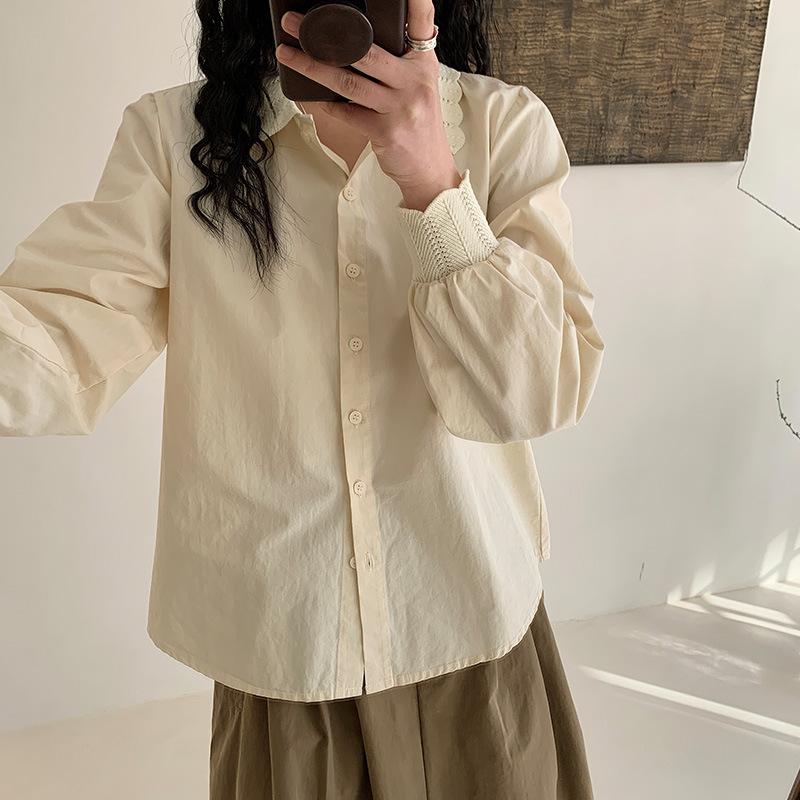 

Apricot Shirt Women s Long Sleeve Spring Top Cotton Lace Collar Long Sleeve Shirt XXL абрикосовий