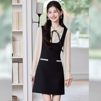 Women's Doll Collar Faux Two-Piece Midi Shirt Dress
