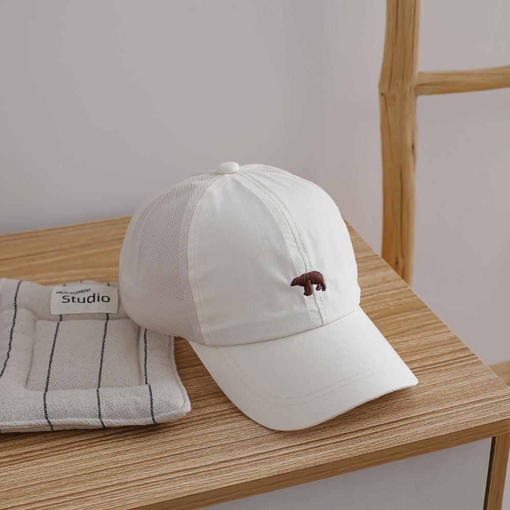 Solid- Embroidered Polar Bear Quick-Drying Baseball Cap for Summer, Breathable Mesh Children's Sun Protection Hat