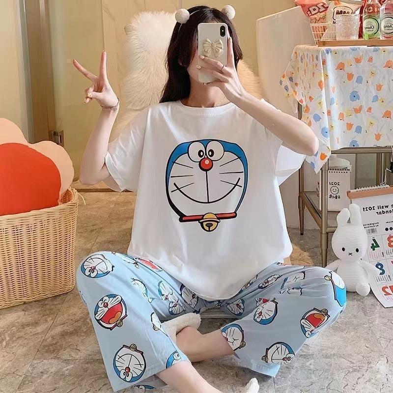 Pajamas women's short-sleeved trousers summer cartoon cute 2 new cartoon spring and summer loungewear suit can be worn outside