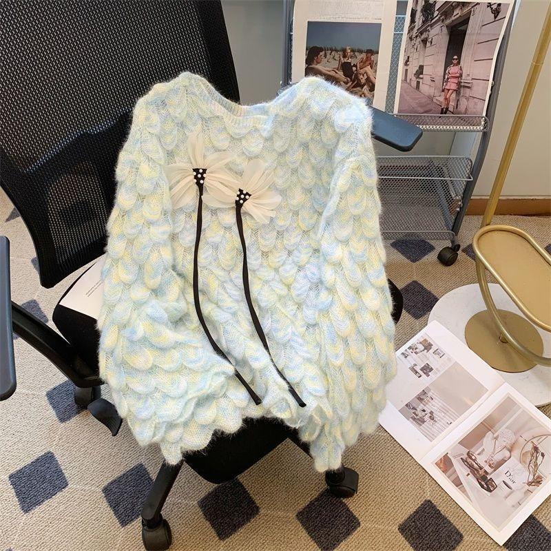 

Красочный градиентный 3D цветок женский свитер модный с круглым вырезом женские вязаные свитера осенний свободный пуловер женский топ One Size синий