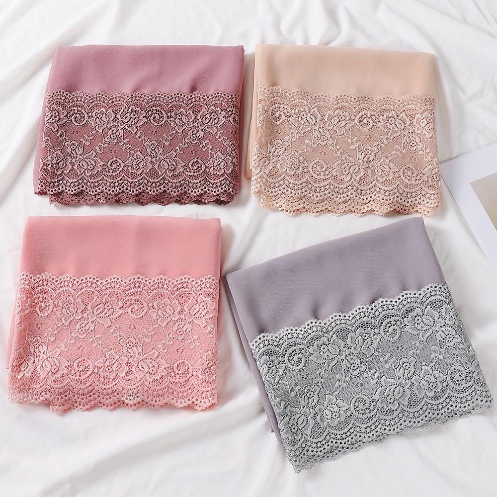 Solid Color Silk Scarf Lace Edge Ramadan Headscarf Versatile Sunscreen Shawl  Women Headwear