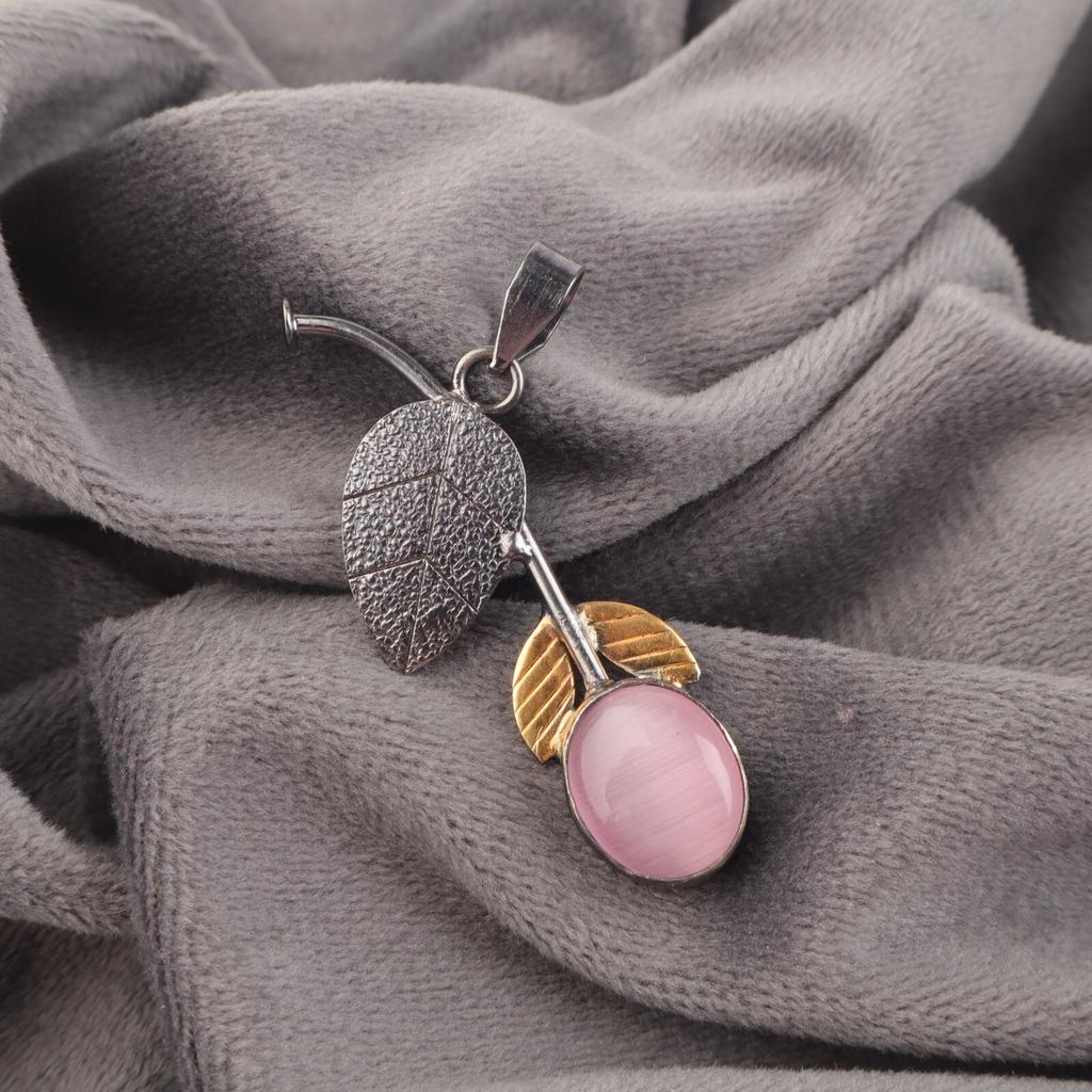 Pink Cat's Eye Pendant 925 Sterling Silver Beautiful Gemstone Jewelry For Gift PP-55-28