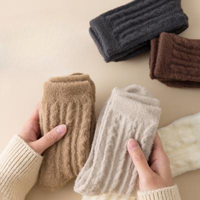 Female Winter Thickened Velvet Warm Solid Color Twist Home Sleeping Month Long Socks