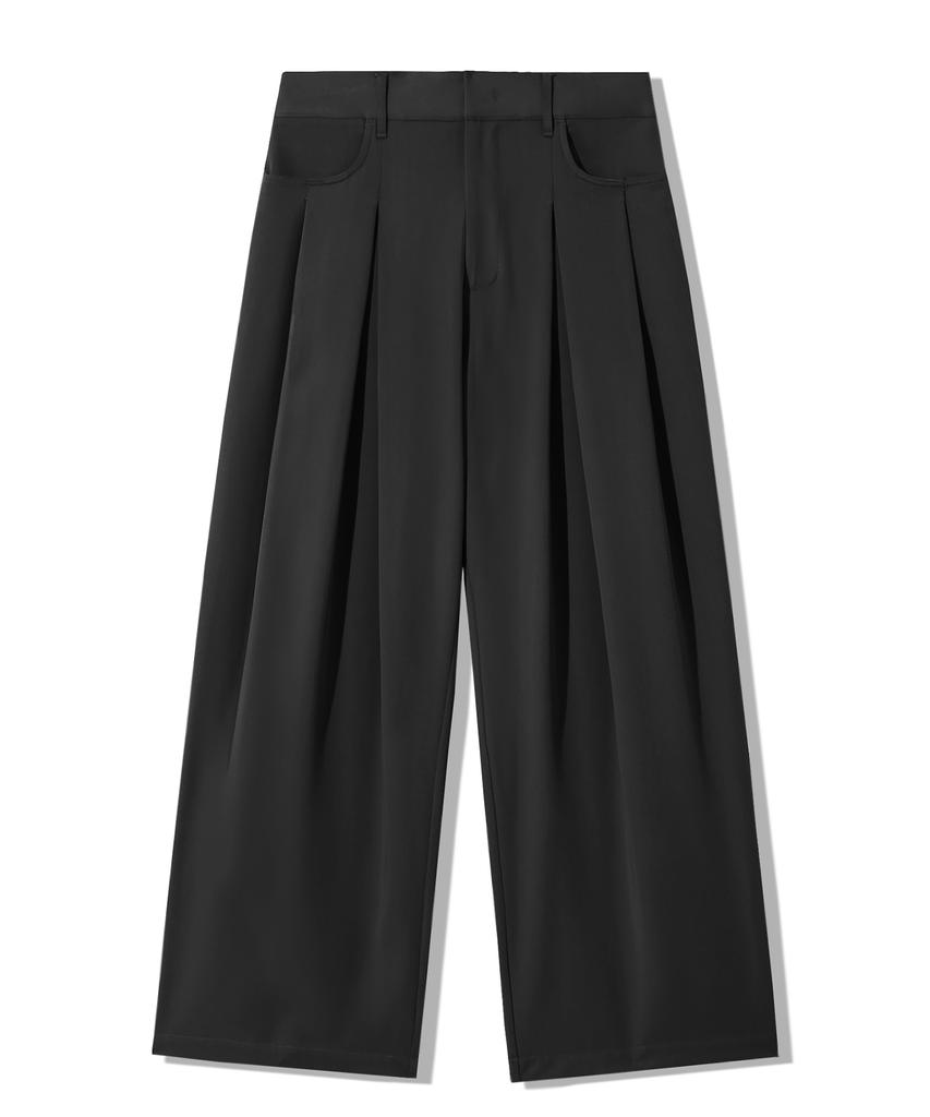 TRILLION Double Inverted Tuck Wide Pants [Black]