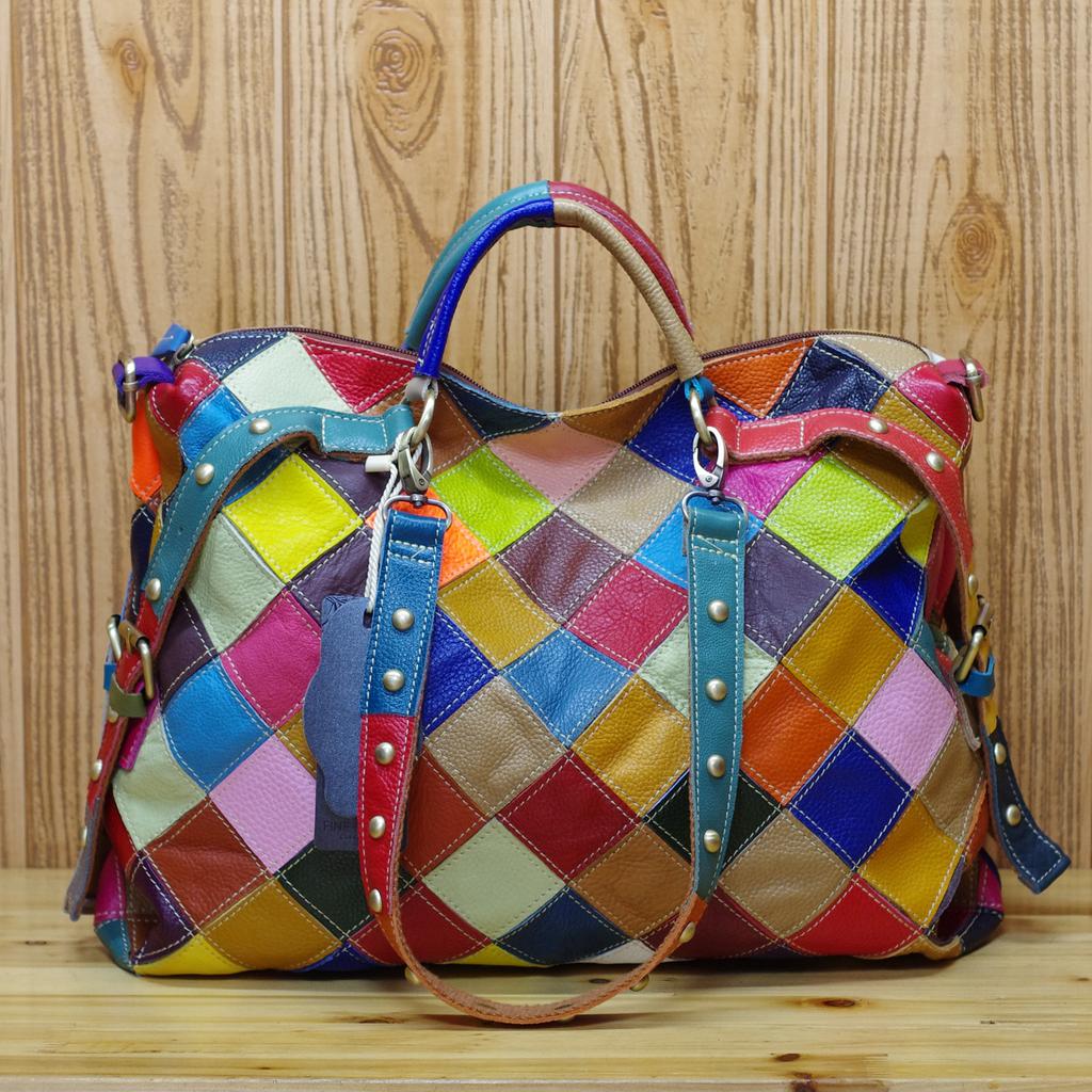 Kožená taška náhodná barva kostkovaná taška crossbody kabelka národního stylu