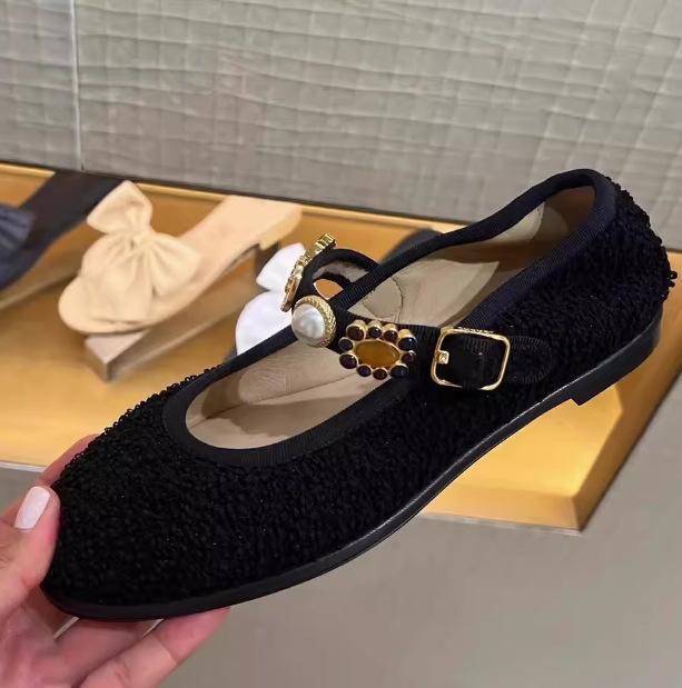 Retro Runde Spitze Ballerinas Designer Metall-Dekor Flache Mary Jane Schuhe Elegante Damen Weiche Sohle Komfort Damen Pumps