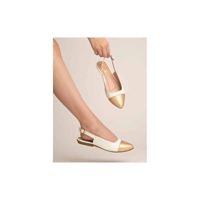 Shoetopia Women'S Golden Block Heel Bellies Stylish & Comfortable Ballet Flats For Office, And Parties Eu42