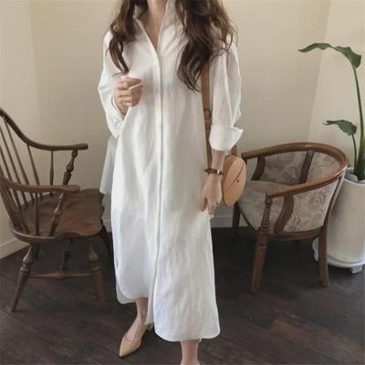 2024 Spring Women's Korean-Style Plus Size Solid Color Loose Shirt Dress Blouse