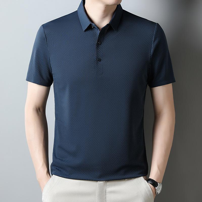 Summer New Style Men's Middle-aged Young Men's Polka Yarn Lapel Traceless Breathable Short-sleeved T-shirt POLO Shirt