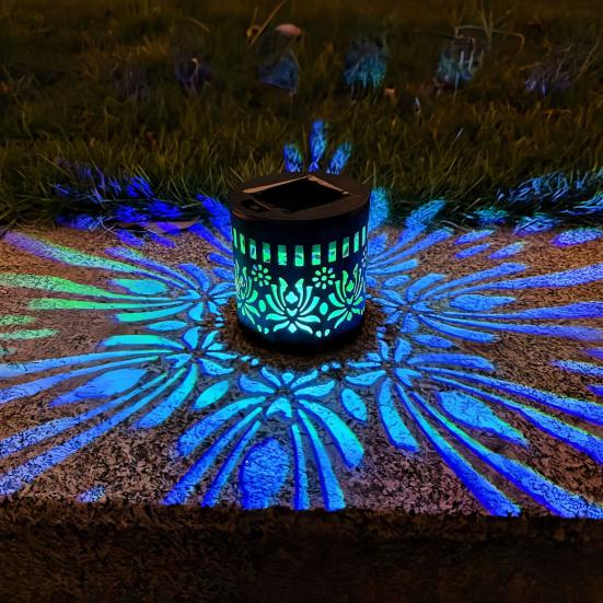 Solar Lights Outdoor Decorative Solar Powered Garden Lights with Intelligent Sensor Waterproof Metal Hollow Pattern Deck Step Wall Lights