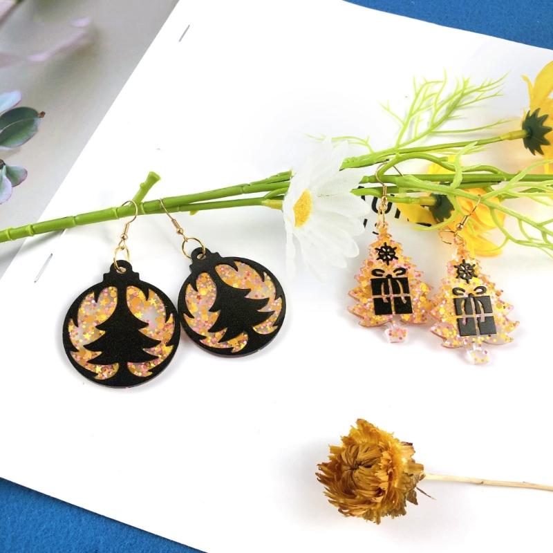 9 Pcs Diy Christmas Tree Assembled Earrings Mold Crystal Epoxy Diy Decorative Pendants Jewelry Resin Mold for Crafts