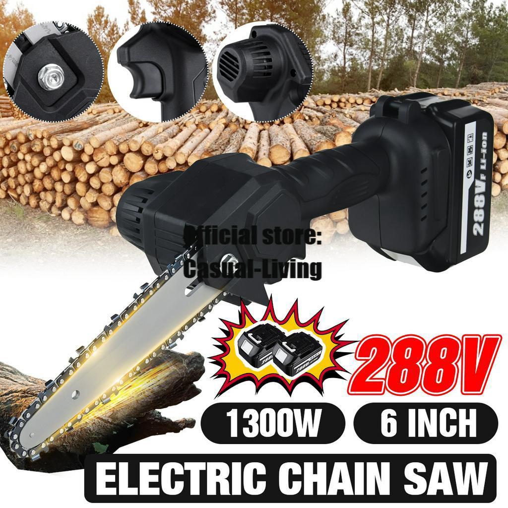 6" Electric Pruning Saw Electric Saw Woodworking Garden Logging 288V 1200W Mini Electric Chain Saw With 2Pcs Lithium Battery