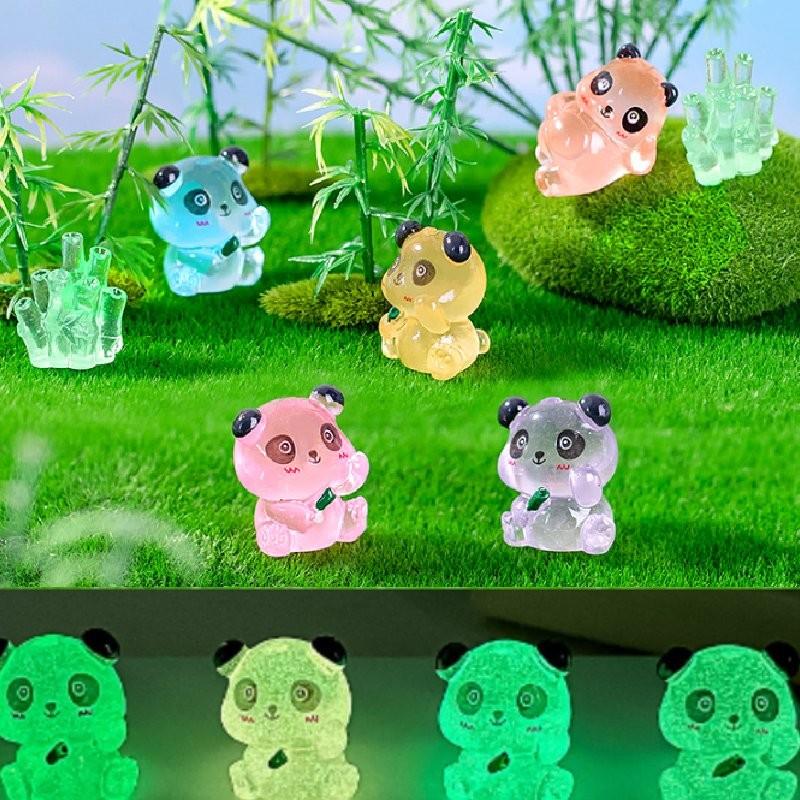 Cute Miniature Luminous Panda Resin Figurines For Desktop And Car Decoration