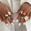 Vintage Baroque Imitation Pearl Ring Set, Light Luxury Imitation Gemstone Liquid Metal Flower Ring