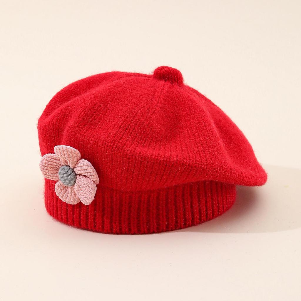Autumn & Winter Children's Wool Beret with 3D Flower Design