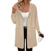 Europe, America, autumn and winter new solid-color hooded cardigan jacket women's long-sleeved loose casual versatile knitted jacket