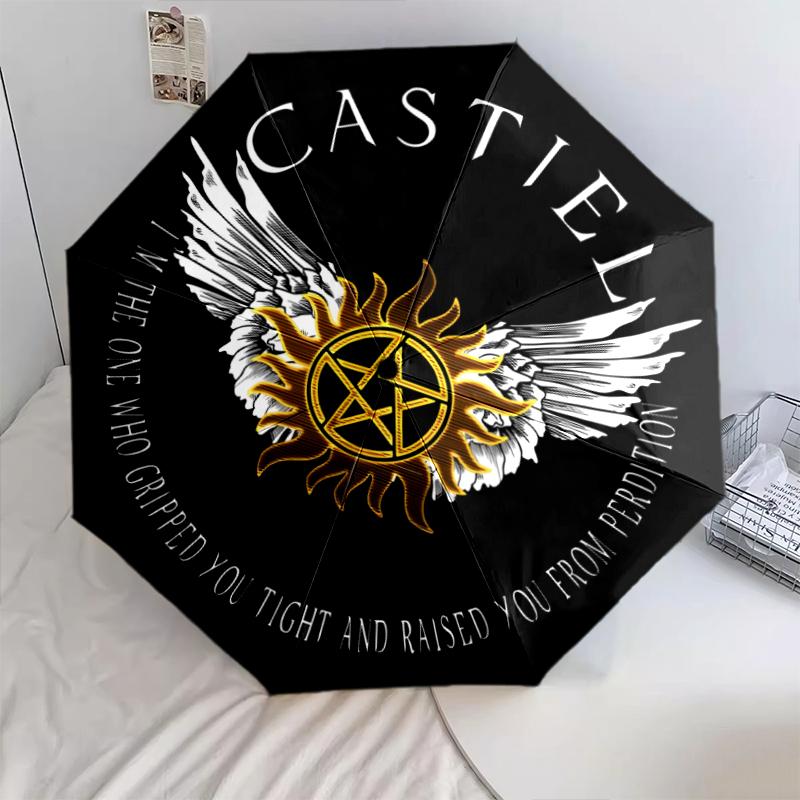 

1 шт. Автоматический складной зонт - Узор «Сверхъестественное», Портативный и складной дизайн с 8 спицами, Рождественские и новогодние подарки разноцветный