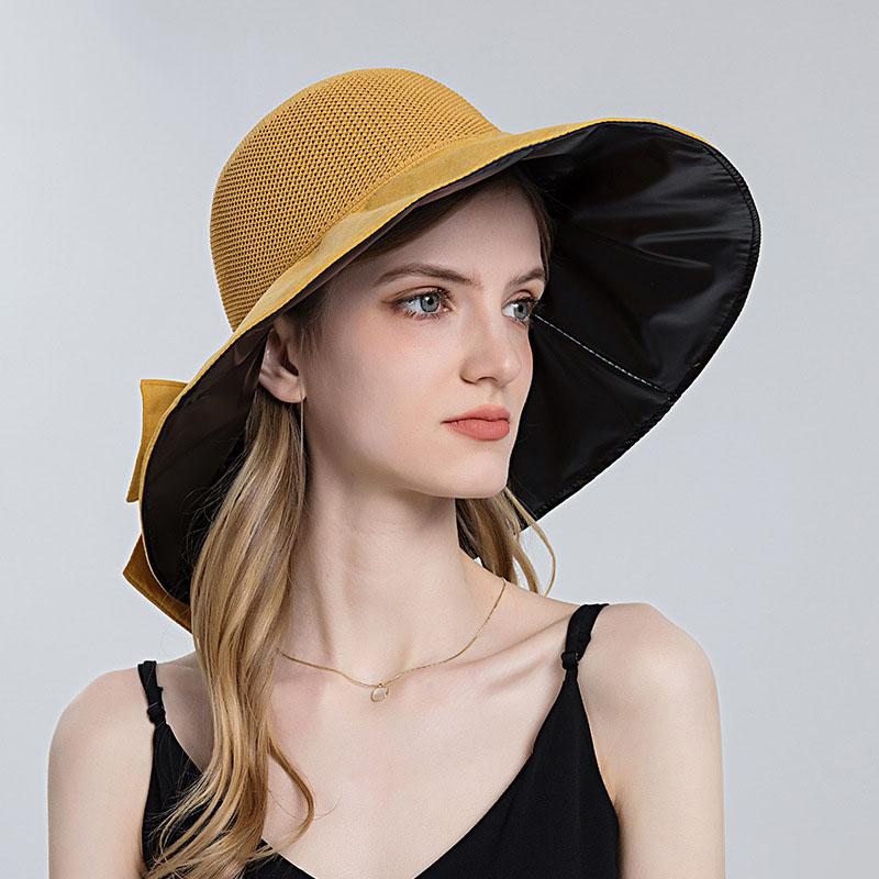 Fashion Bowknot Sun Hats For Women Summer UV Protection Bucket Hat Outdoor Female Hollow Out Straw Beach Caps Panama Hat
