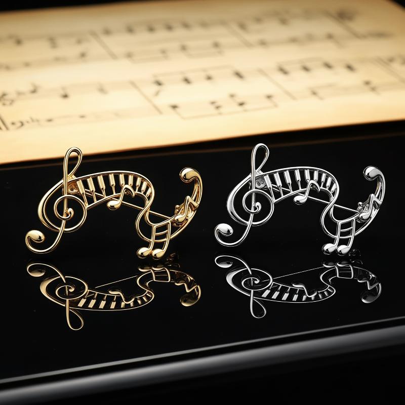 1Pcs Unisex 2-Color Elegant Music Lover Party Office Brooch Pin Metal Musical Note Brooches For Women Gifts
