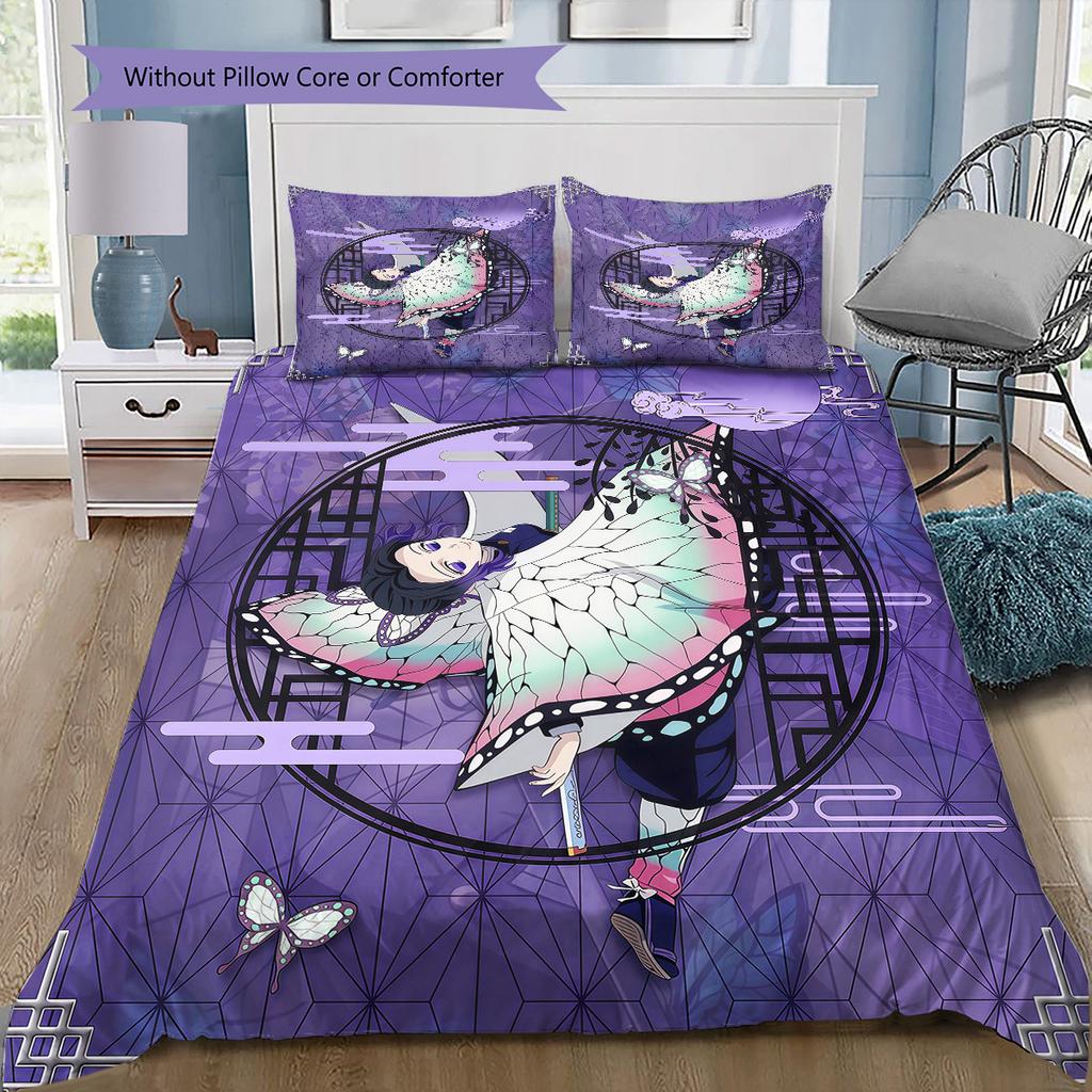 Dämonentöter Kunstmuster Bettwäsche Bettdecke Set Bettbezug Kissenbezug Zuhause Geburtstagsgeschenk(1 Bettbezug + 2 Kissenbezüge, ohne Füllung)
