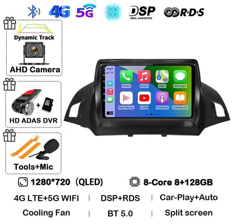 Radio multimedia con Android 14 y Carplay para Ford Kuga Escape 2013, 2014, 2015 y 2016, reproductor de vídeo, GPS, estéreo, 4G, WIFI, unidad principal