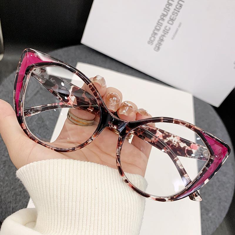 European American Cat Eye Anti-blue Light Women's Color Block Glasses