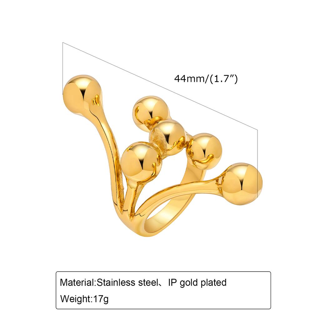 Layered Round Beaded Ball Wrap Finger Rings,Stainless Steel Exaggerated Ball Gold Plated Ring,Irregular Finger Trendy Jewelry