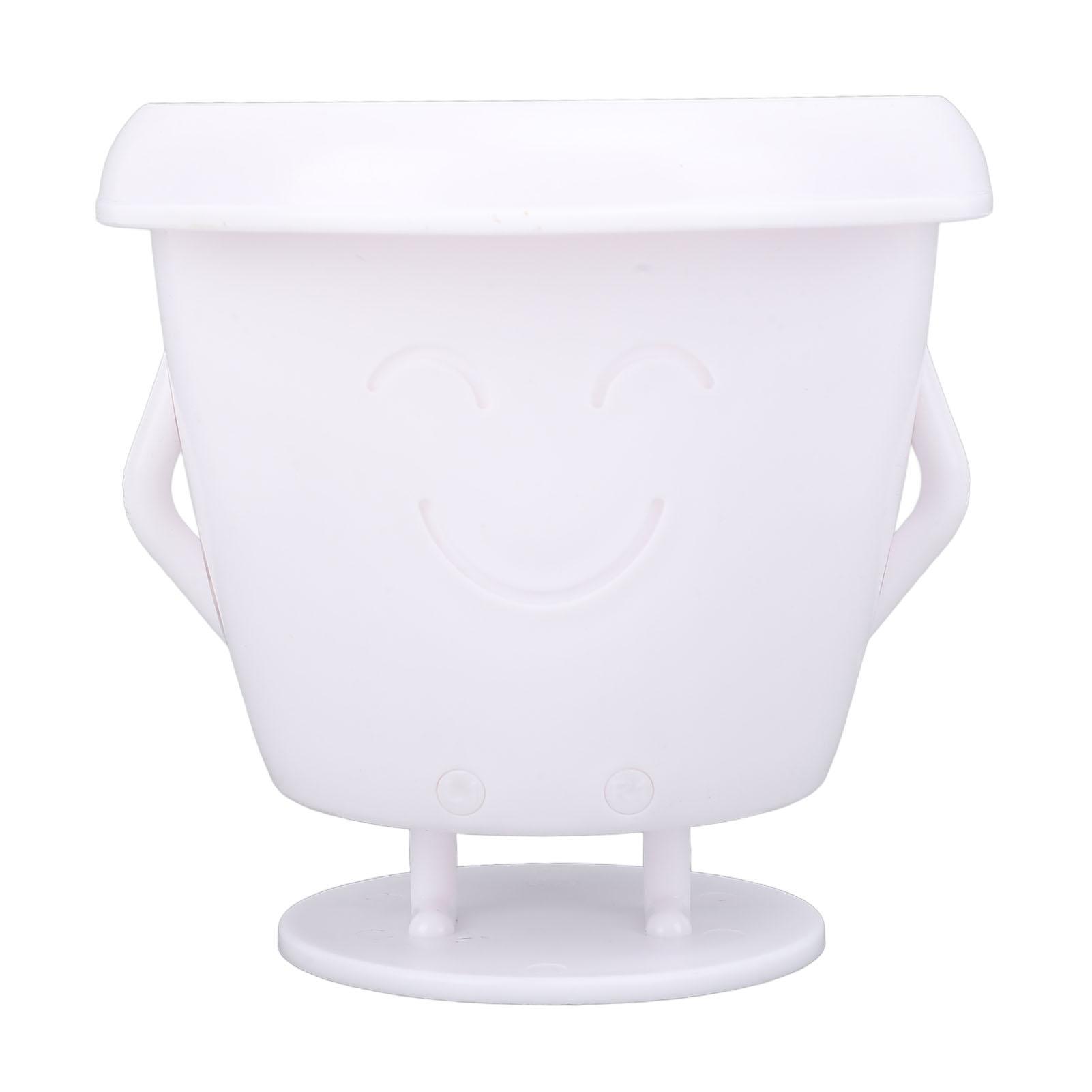 Лицо Цветочные горшки Пластиковый стоячий горшок для суккулентов Милый многофункциональный цветочный горшок с дренажным отверстием белый