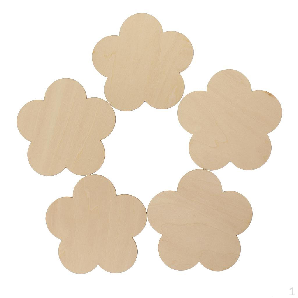 Flower Unfinished Wood Pieces Blank Plaque For Hobbies 100mm 5 Pieces
