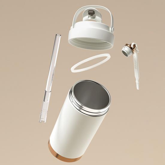 Stainless Steel Coffee Mug Double Wall Insulated Mug 500ml Large Capacity Ceramic Vacuum Flasks Reusable Home Drinkware with Straw
