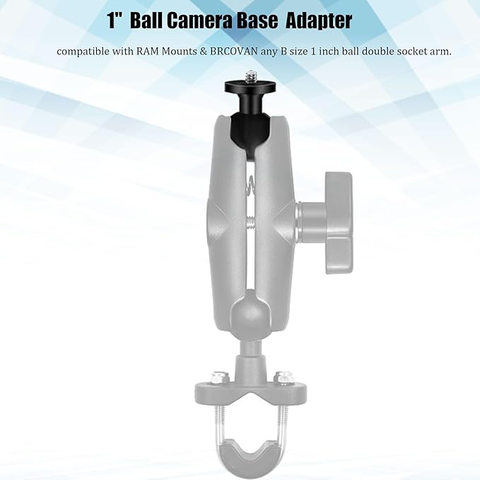 1" Aluminum RAM Ball Mount Head Adapter with 1/4" Threaded for Double Socket Arm for Insta360 GoPro DJI OSMO Action Camera