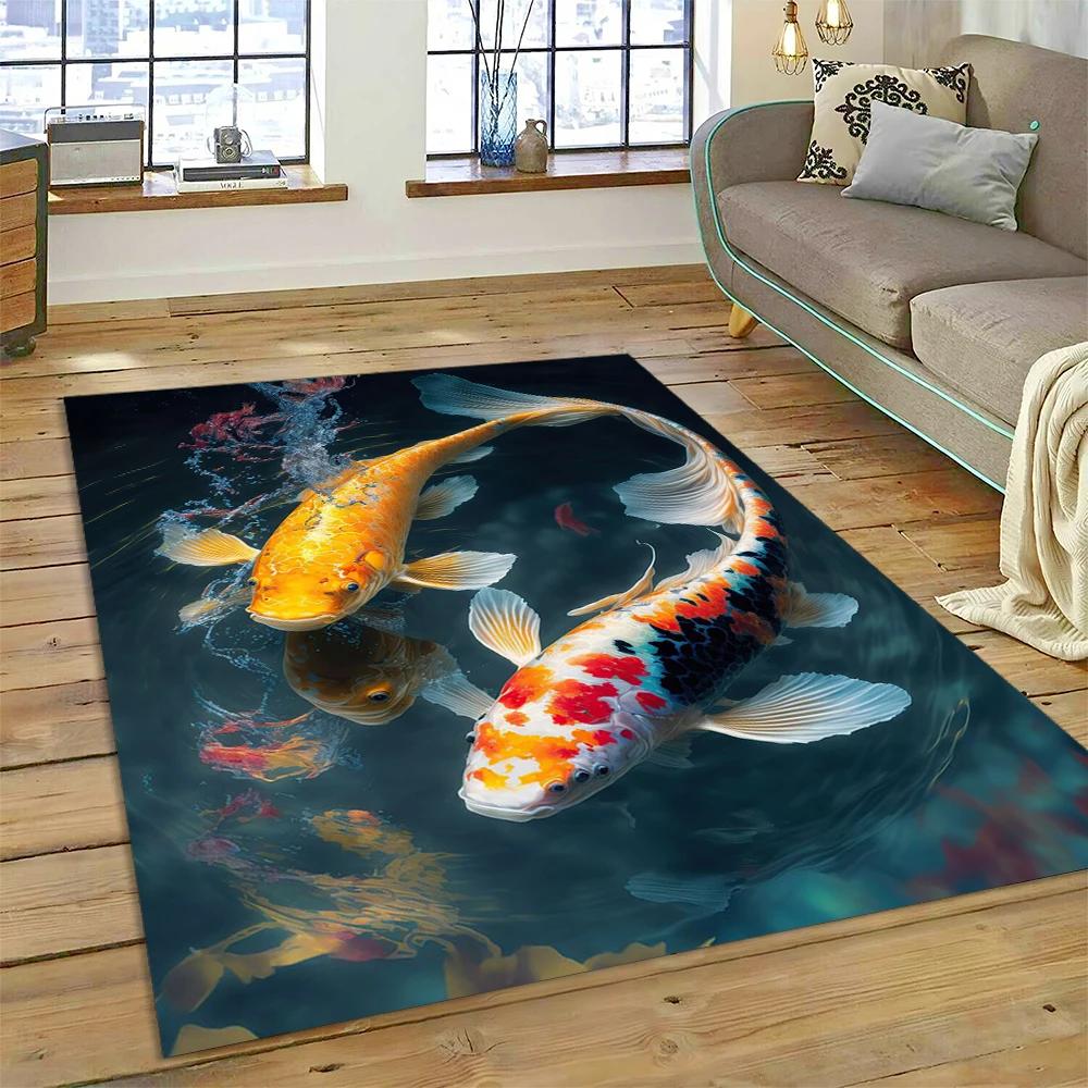 Koi Carp Naturalize Yin Yang Fish Cartoon Carpet Rug for Home Living Room Bedroom Sofa Doormat Decor,Kids Area Rug Non-slip Mat