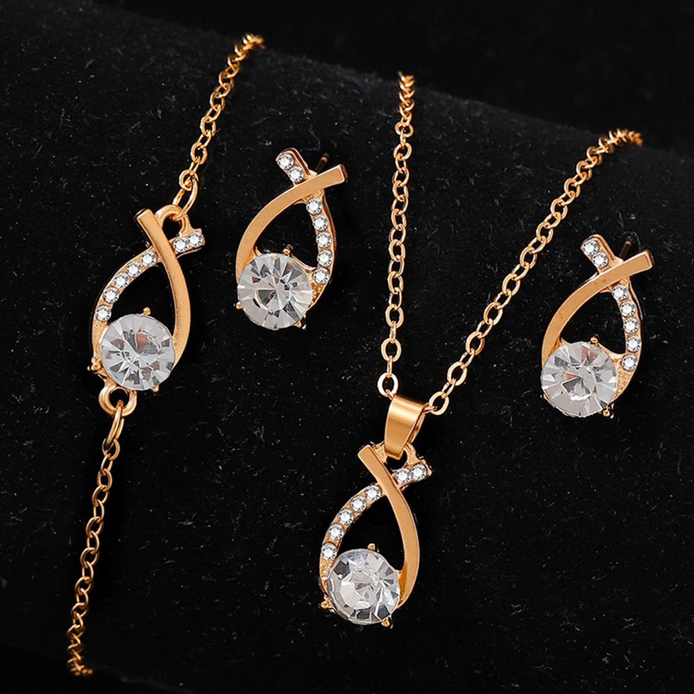 Ensemble Zircon pour Femmes 4 Pièces, Collier Bracelet Boucles d'Oreilles Mode Décontracté Diamant d'Eau pour Femmes, Adapté pour le Port Quotidien, Cadeau pour