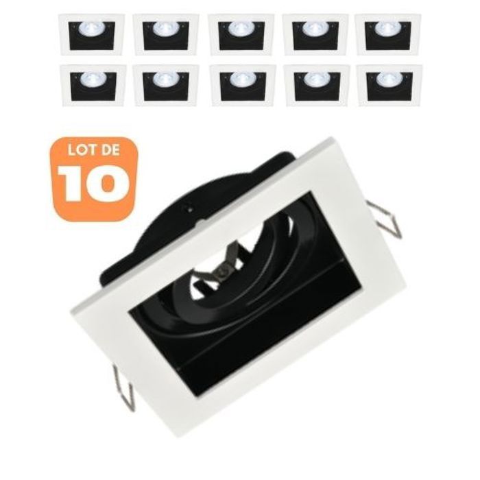 Lot de 10 Supports de spots Beta R4 carré blanc/noir MR16 GU10/GU5.3