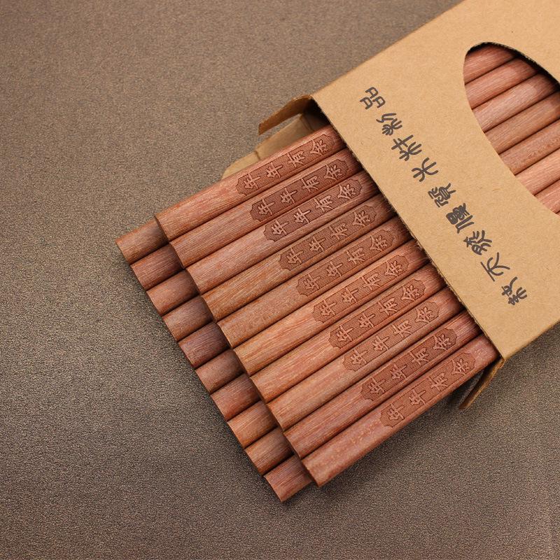 Carved Red Sandalwood & Chicken Wing Wood Chopsticks - Non-Slip, Unpainted, Unwaxed, Solid Wood Tableware.
