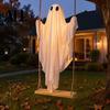 Indoor Outdoor Spooky Atmosphere Halloween Hanging Ghost Swing Decor with String Lights, Glowing Floating Remote Control Lights Ornament for